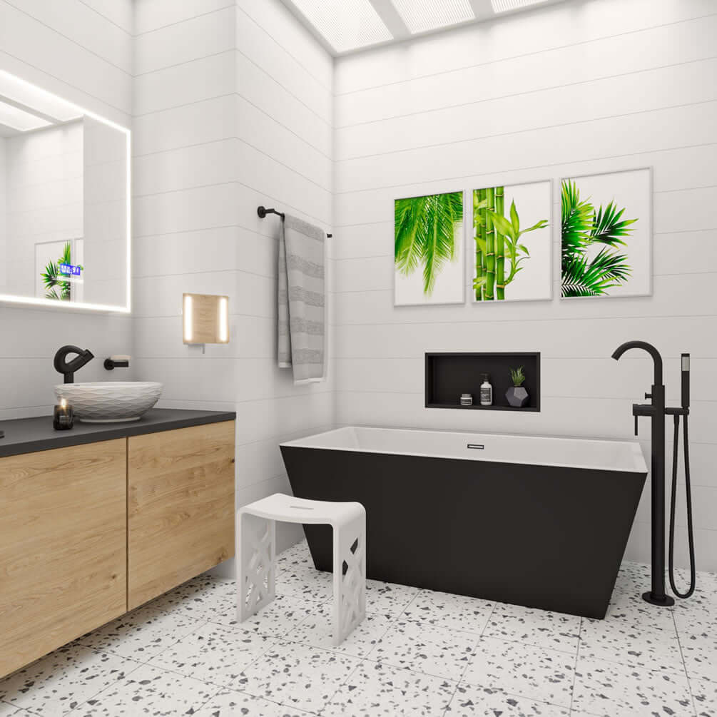 ABST88 Resin Solid Surface Bathroom/Shower Seat - Matte Black or Matte White - ALFI brand - Perfect Makeup Mirrors