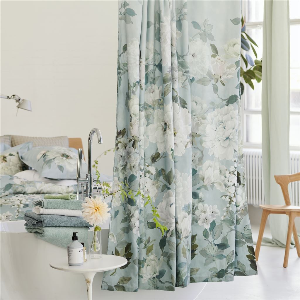Fleur Blanche Platinum 100% Linen Shower Curtain