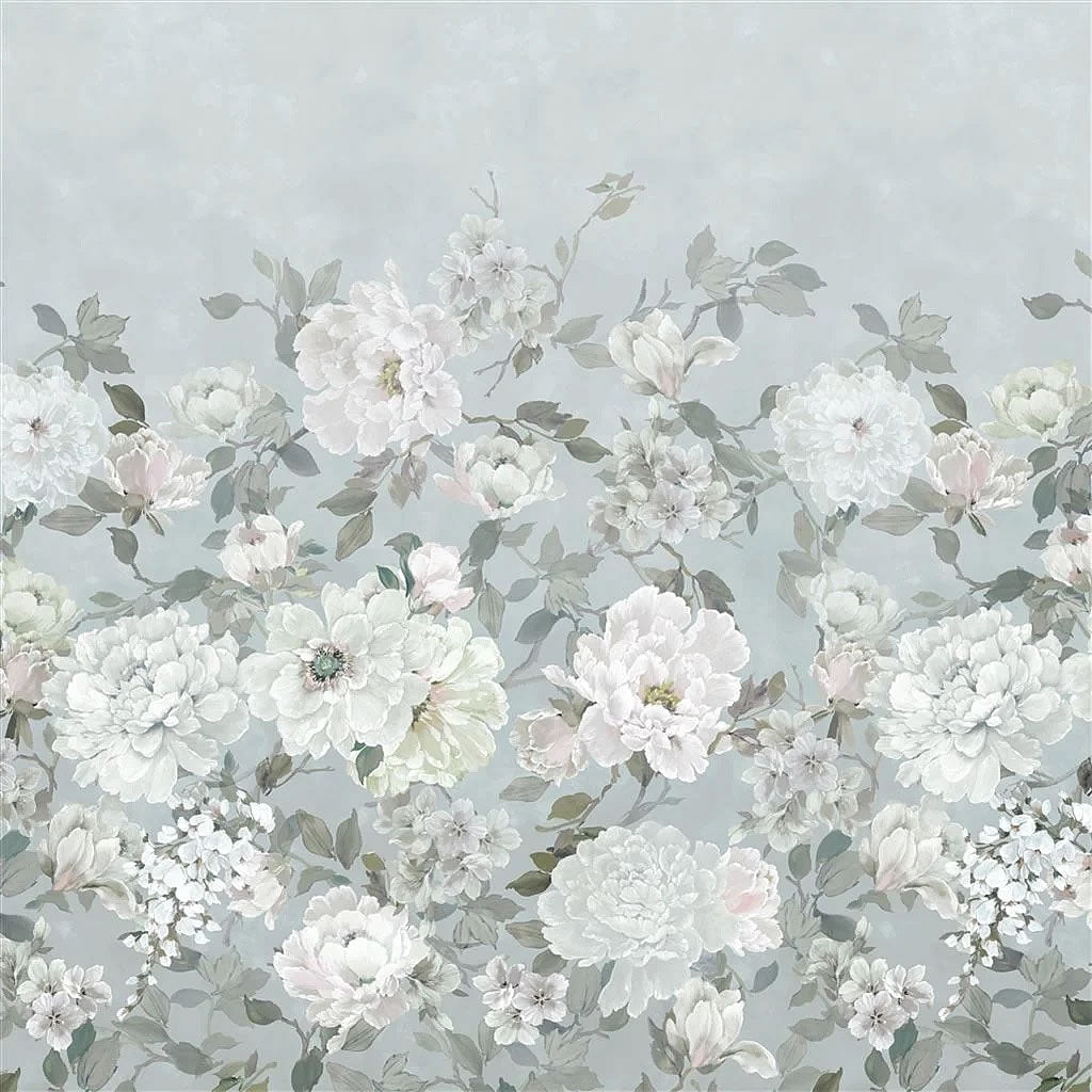 Fleur Blanche Platinum 100% Linen Shower Curtain