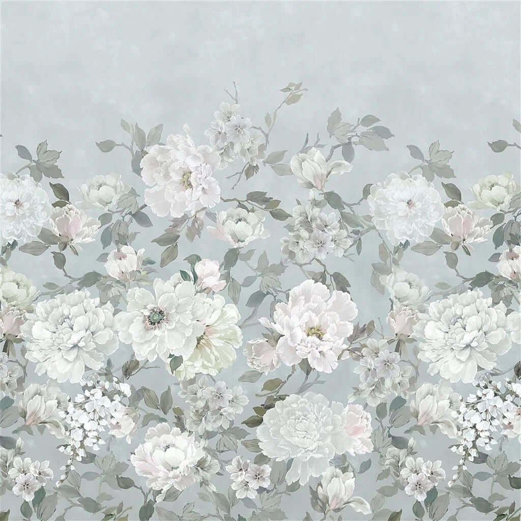 Fleur Blanche Platinum 100% Linen Shower Curtain - Designers Guilt