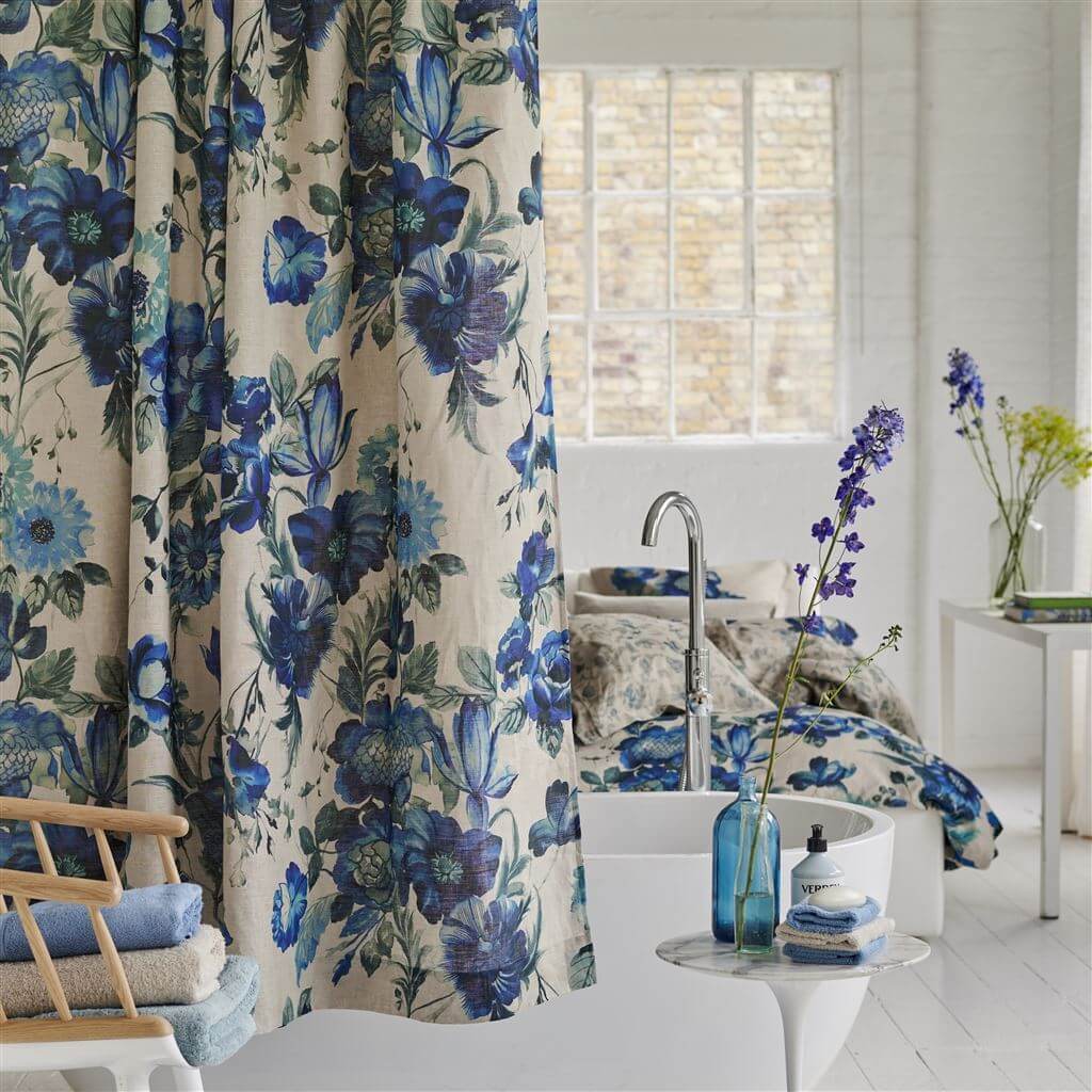 Hirigana Indigo 100% Linen Shower Curtain - Designers Guilt