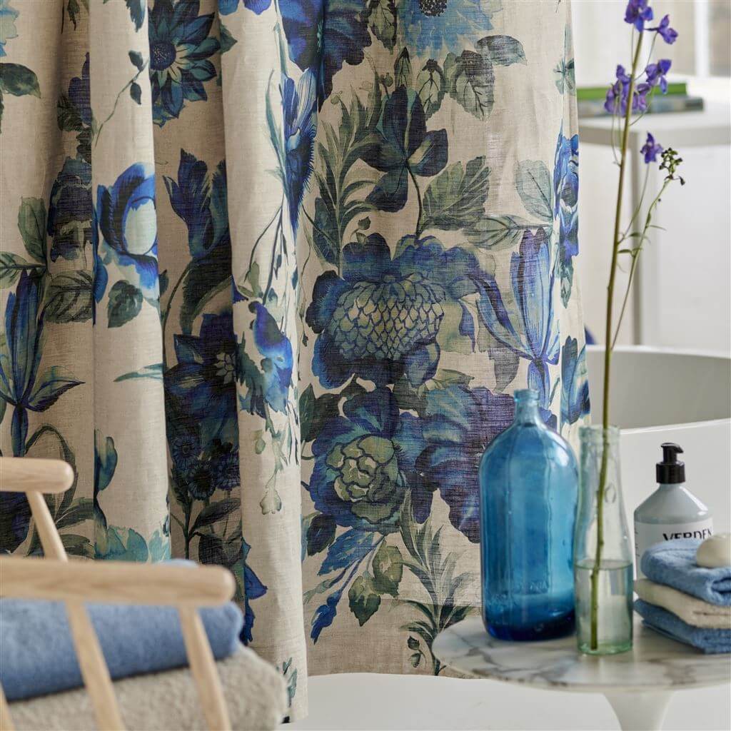 Hirigana - Indigo 100% Pure Linen Shower Curtain
