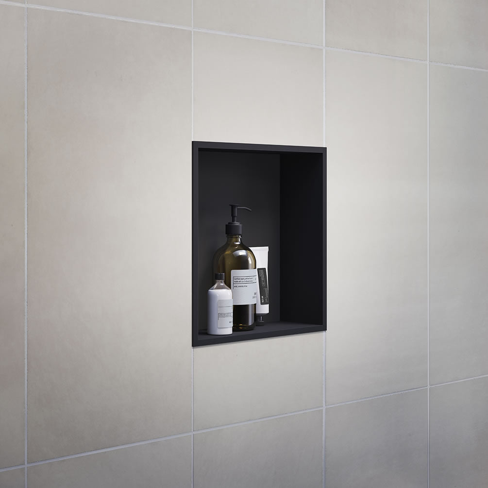 Stainless 12" x 12" Steel Shower Niche - Brushed Stainless or Matte Black - SMEDBO - Perfect Makeup Mirrors