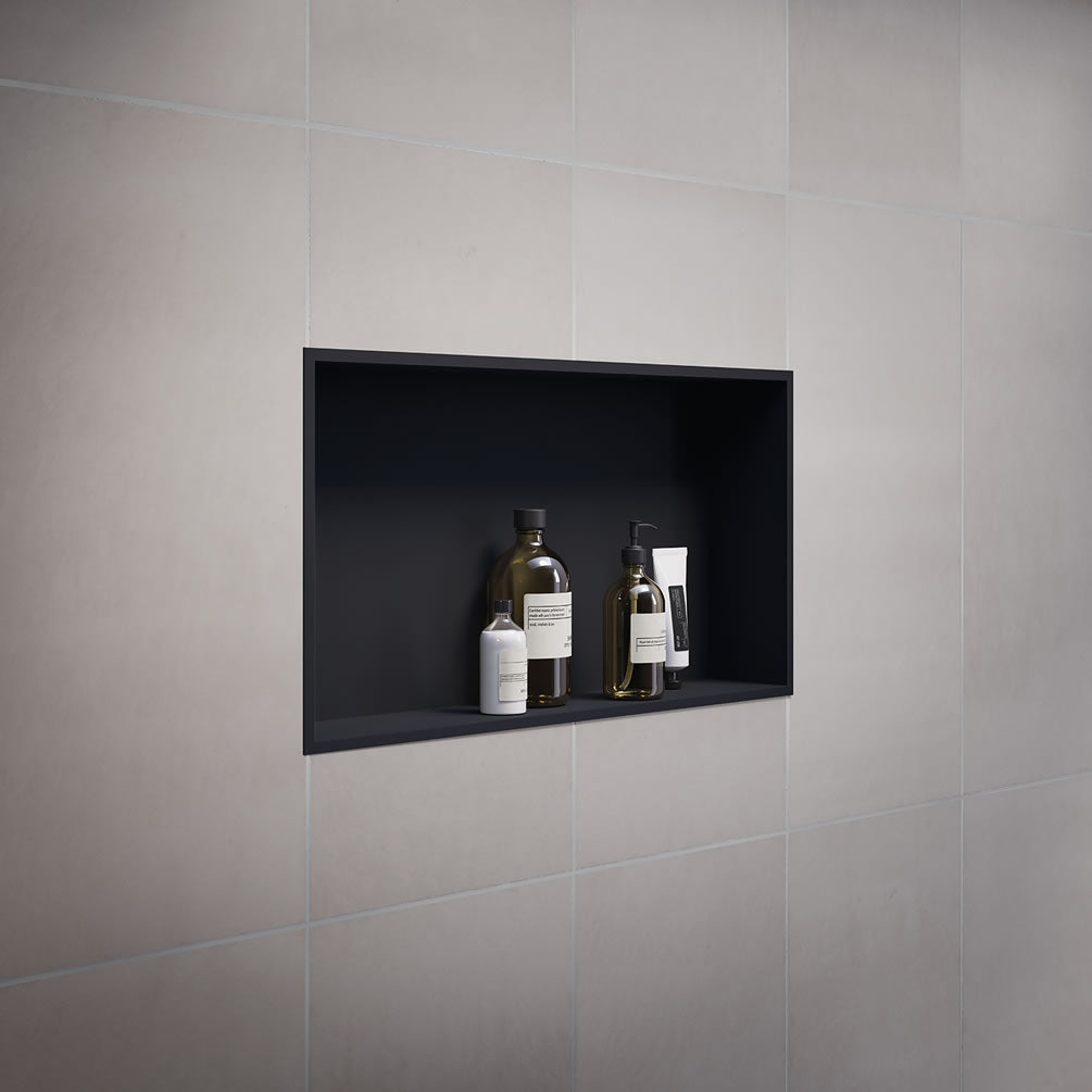 Stainless 24" x 12" Steel Shower Niche - Brushed Stainless or Matte Black - SMEDBO - Perfect Makeup Mirrors
