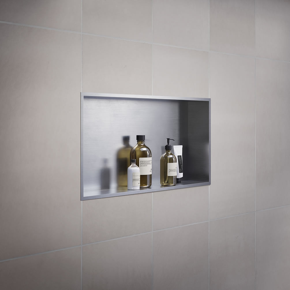 Stainless 24" x 12" Steel Shower Niche - Brushed Stainless or Matte Black - SMEDBO - Perfect Makeup Mirrors