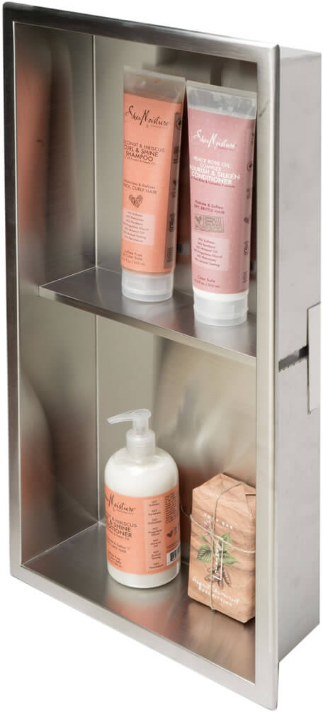 Alfi brand 12" x 24" double-shelf Brushed Stainless Steel Shower/Bathroom Niche