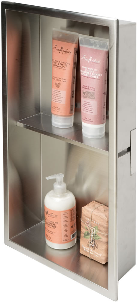 12" x 24" Stainless Steel 2-Shelf Shower Niche - Brushed or Polished - ALFI brand - Perfect Makeup Mirrors