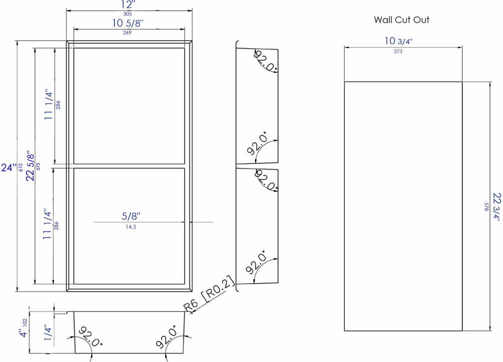 Dimensions: Alfi brand 12" x 24" double shelf Stainless Steel Bathroom Niche