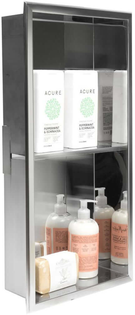 Alfi brand 12" x 24" double shelf Stainless Steel Bathroom Niche - Polished.