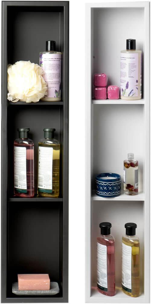 Alfi brand 8" x 36" Three-Shelf Stainless Steel Shower Niche - Matte Black or Matte White