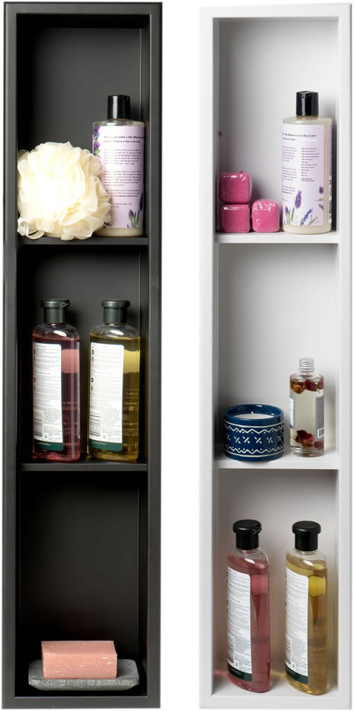 8" x 36" Three-Shelf Stainless Steel Shower Niche - Matte Black or Matte White - ALFI brand - Perfect Makeup Mirrors