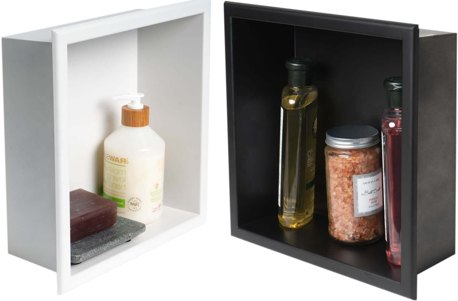 Powder-Coat Matte Black and Matte White Stainless Steel Bath Niches by Alfi brand