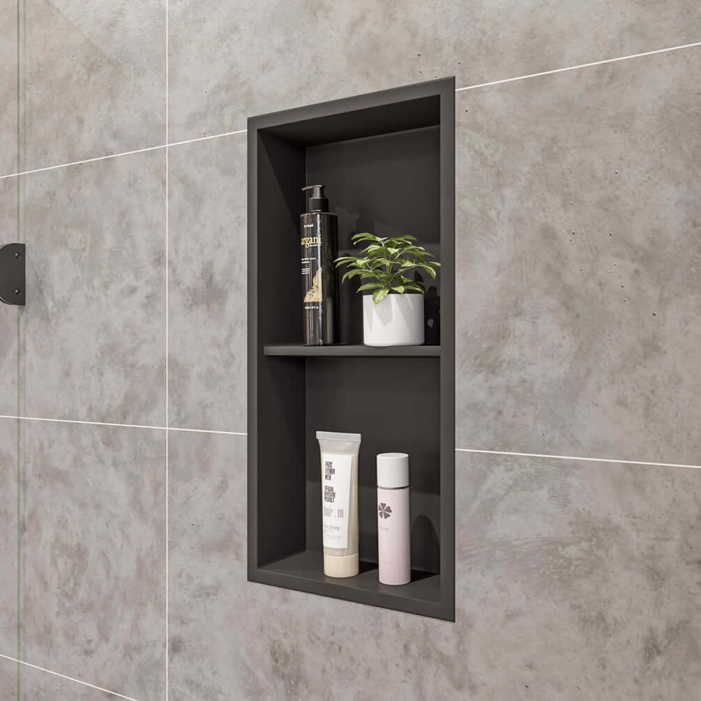 Alfi brand vertical shower niche - 12" x 24" High - Powder Coat Matte Black