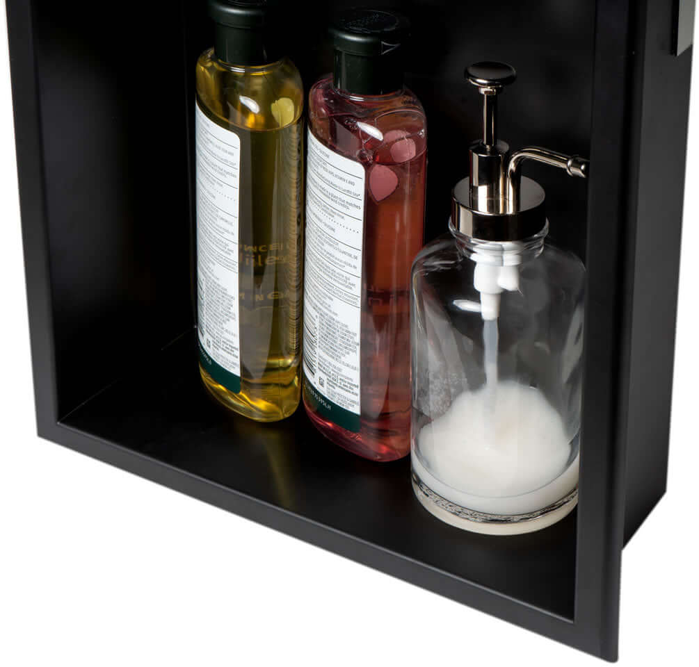 Detail - Alfi brand vertical shower niche - 12" x 24" High - Powder Coat Matte Black