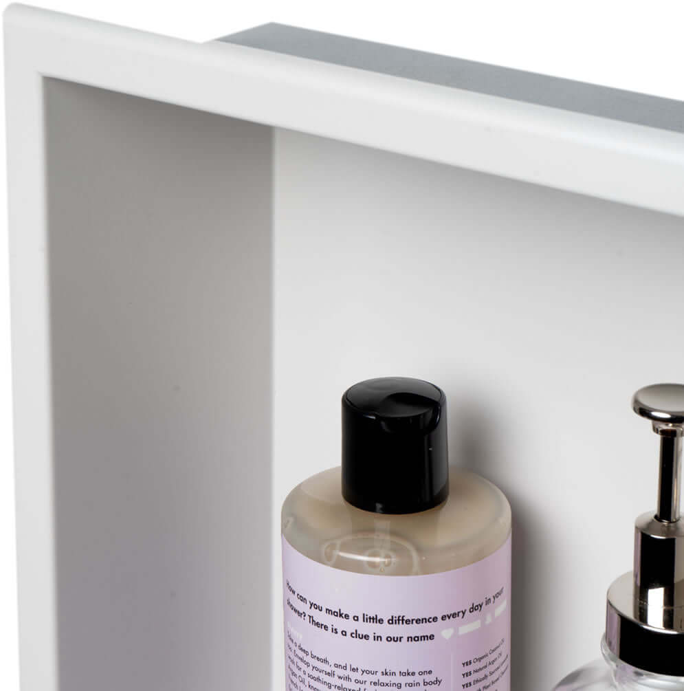 Detail - Alfi brand vertical shower niche - 12" x 24" High - Powder Coat Matte White