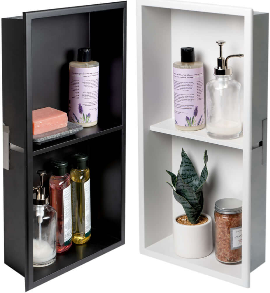 Alfi brand vertical shower niche - 12" x 24" High - Powder Coat Matte White or Matte Black