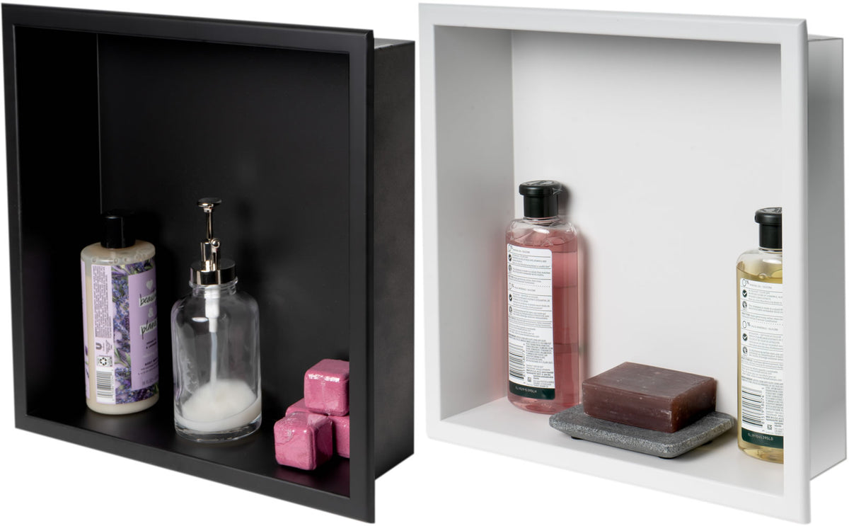 16" x 16" Stainless Steel Powder Coat Shower Niche - Matte Black or White - ALFI brand - Perfect Makeup Mirrors