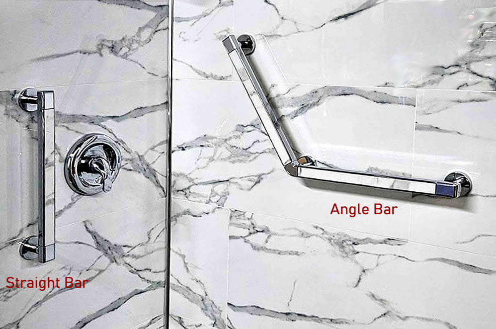 Angled 30-Degree Grab Bar with matching tile.