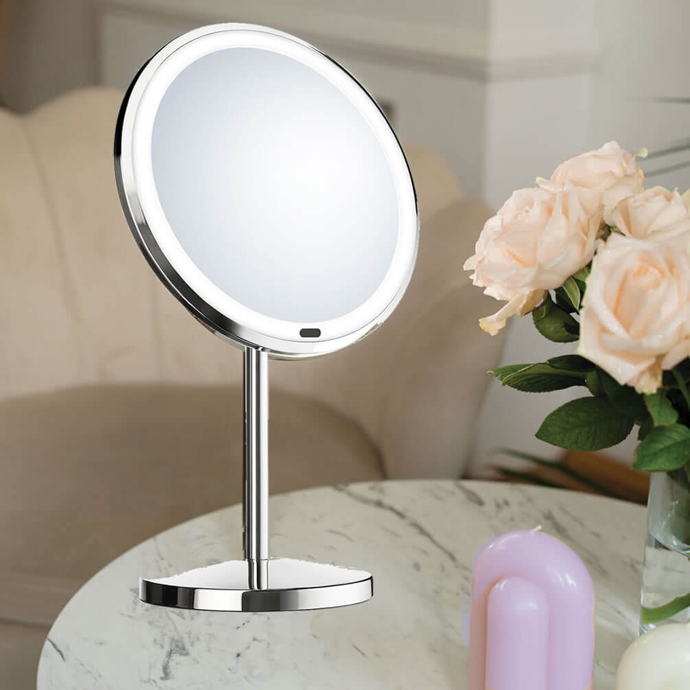 Cordless LED Makeup Mirror, Polished Chrome - Beslagsboden