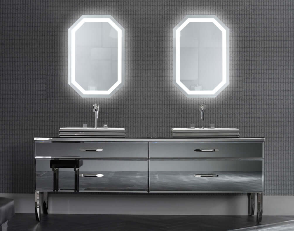 Krugg Tudor Octagon LED Bathroom Mirror with Dimmer and Defogger, 3 Sizes