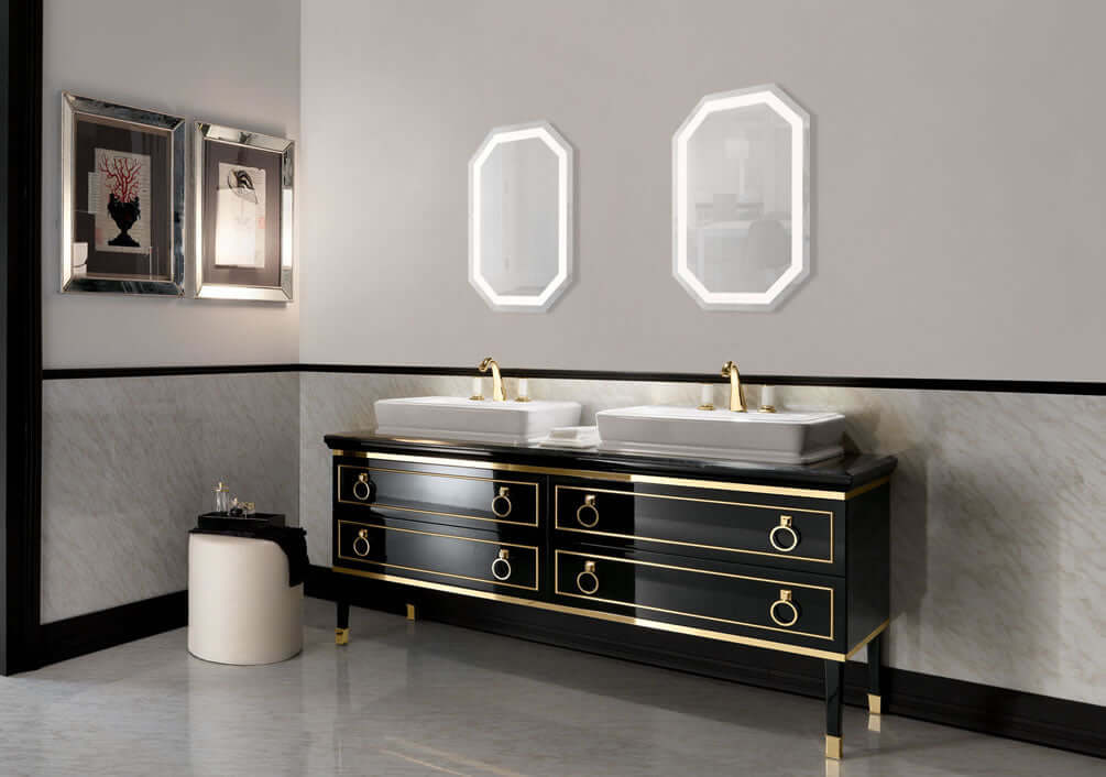 Krugg Tudor Octagon LED Bathroom Mirror with Dimmer and Defogger, 3 Sizes