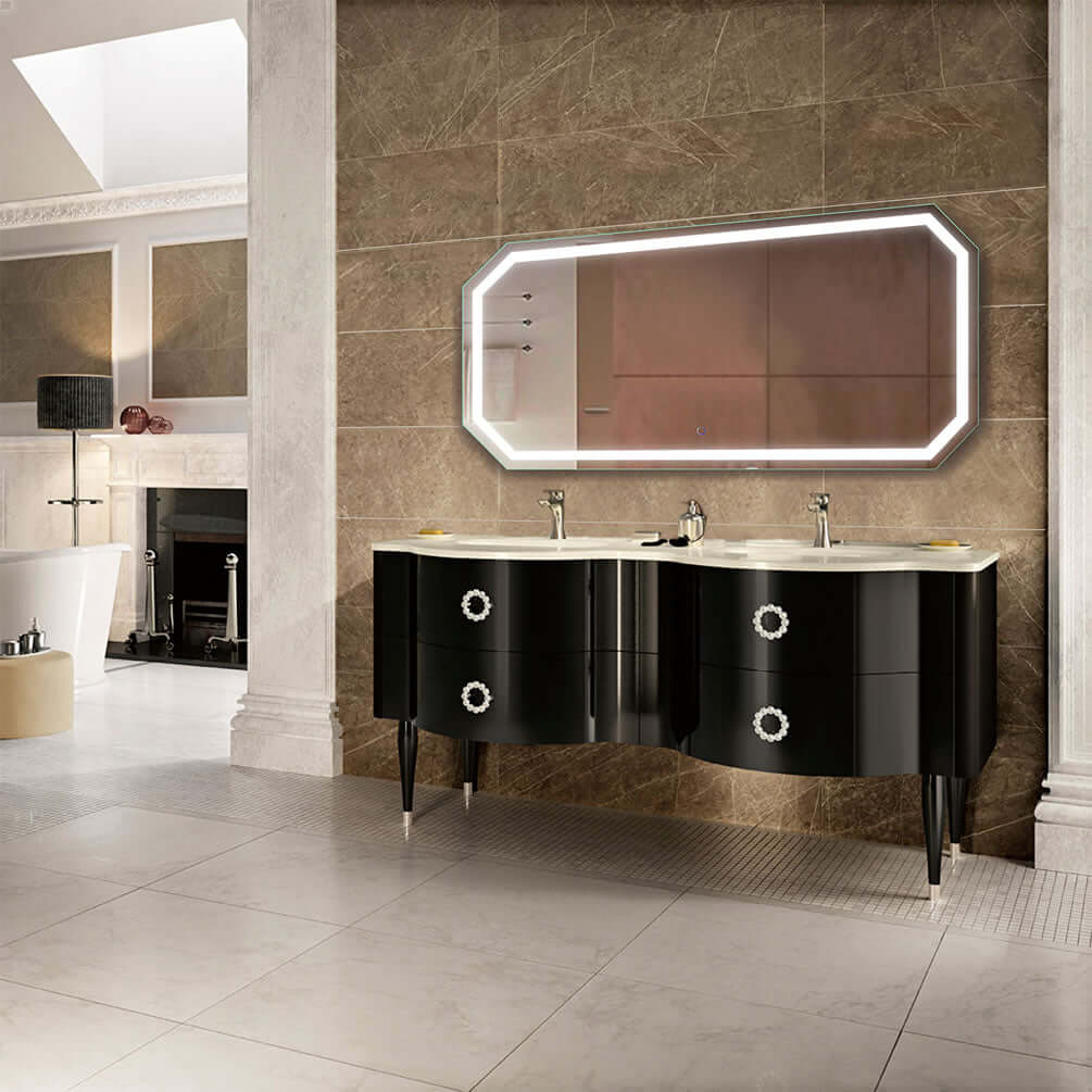 Krugg Tudor Octagon LED Bathroom Mirror with Dimmer and Defogger, 3 Sizes