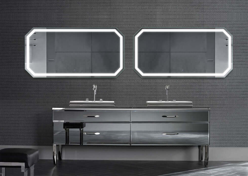 Krugg Tudor Octagon LED Bathroom Mirror with Dimmer and Defogger, 3 Sizes