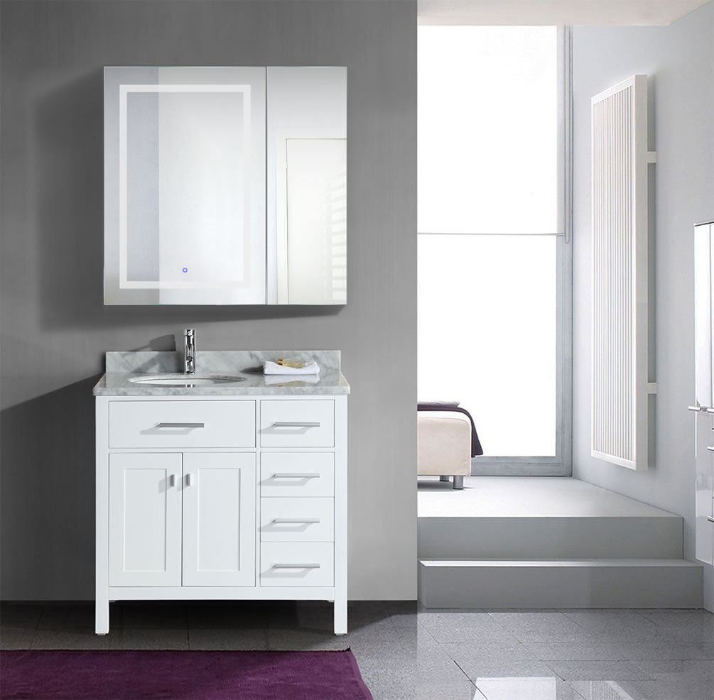 Krugg Reflections Svange Square LED Medicine Cabinet with Dimmer & Defogger - 2 Sizes