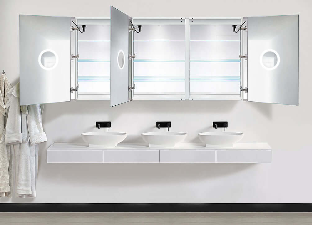 Krugg Reflections 72" Wide Svange LED 3-Door Medicine Cabinet w/ Dimmer & Defogger, 36" or 42" High