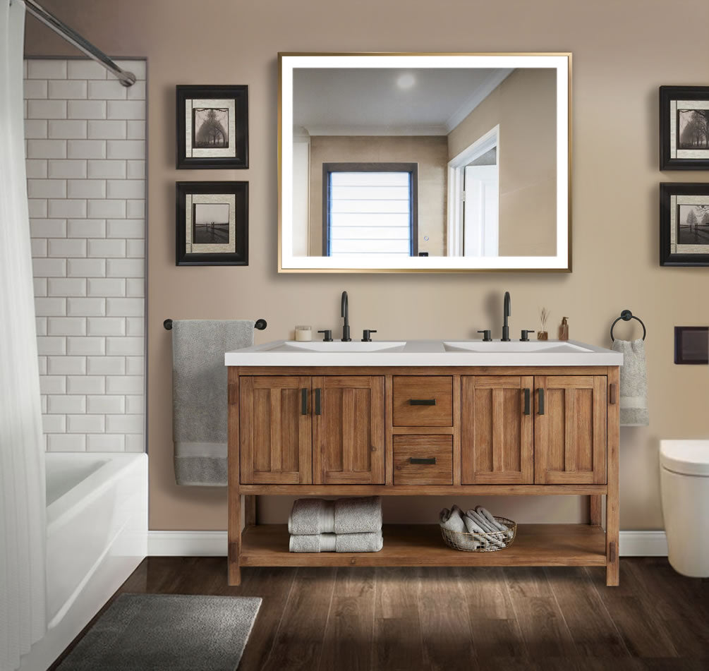 Gold Framed Soho with Dimmer and Defogger 48" x 36" High.