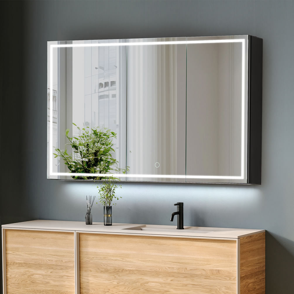 Hesili Multi-Featured 3-Door LED Medicine Cabinet - 48" Wide, Surface Mount - Altair Design - Perfect Makeup Mirrors
