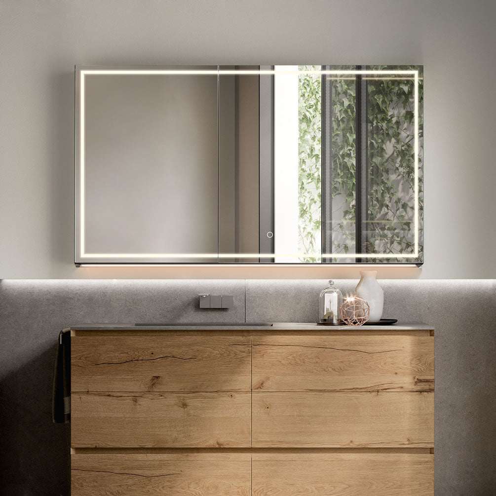 Hesili Multi-Featured 3-Door LED Medicine Cabinet - 48" Wide, Surface Mount - Altair Design - Perfect Makeup Mirrors