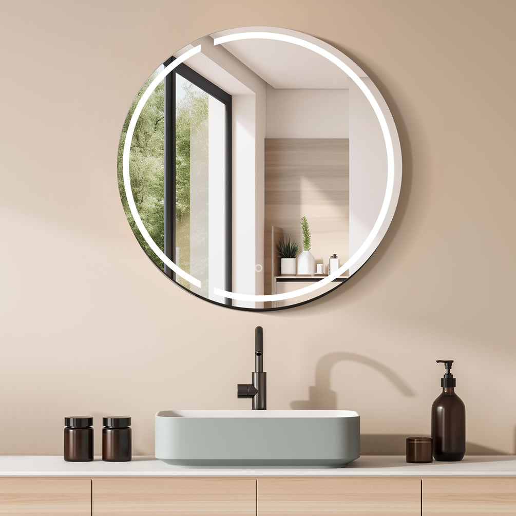 Radiant Multi-Featured Round LED Medicine Cabinet - 32" Diameter, Surface Mount - Altair Design - Perfect Makeup Mirrors