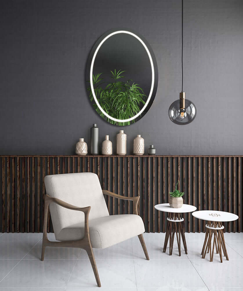 Mystique 21" x 30" Oval LED Vanity Mirror.  Mounting can only be made vertically as slown.