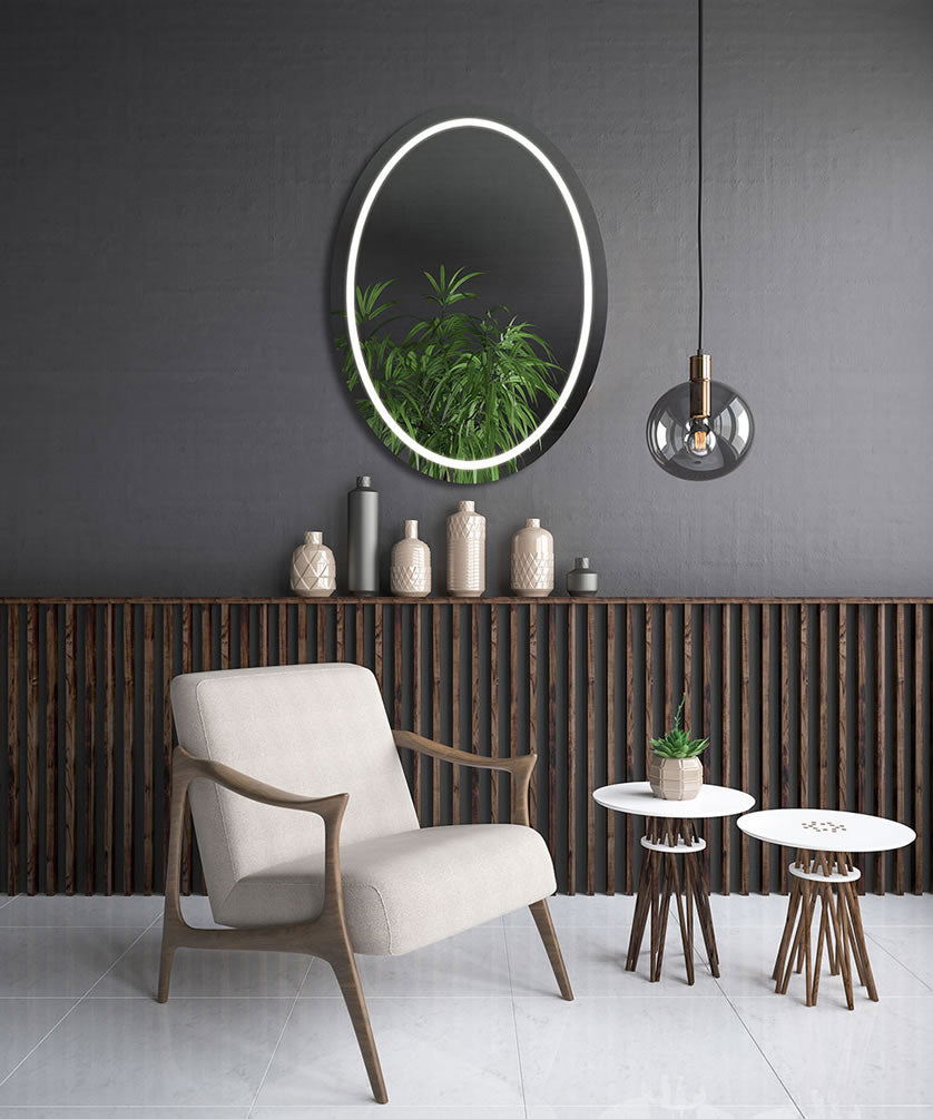 Mystique 21" x 30" Oval LED Vanity Mirror. Mounting can only be made vertically as slown.