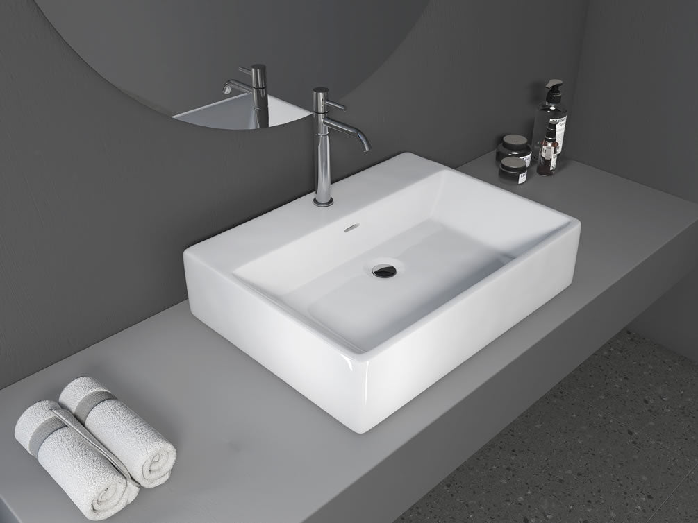 Fremont 24" Above-Mount Ceramic Bathroom Vessel Sink with Overflow - Altair Design - Perfect Makeup Mirrors