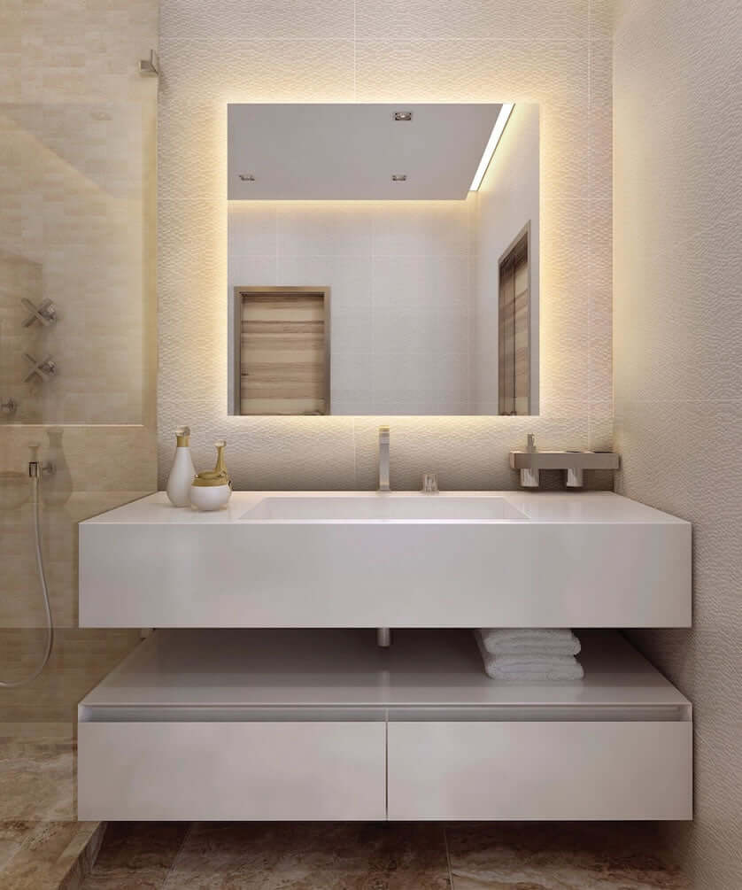Electric Mirror Serenity LED Backlit Mirror is Elegantly Designed with an Ambient Wall Glow - 4 Size