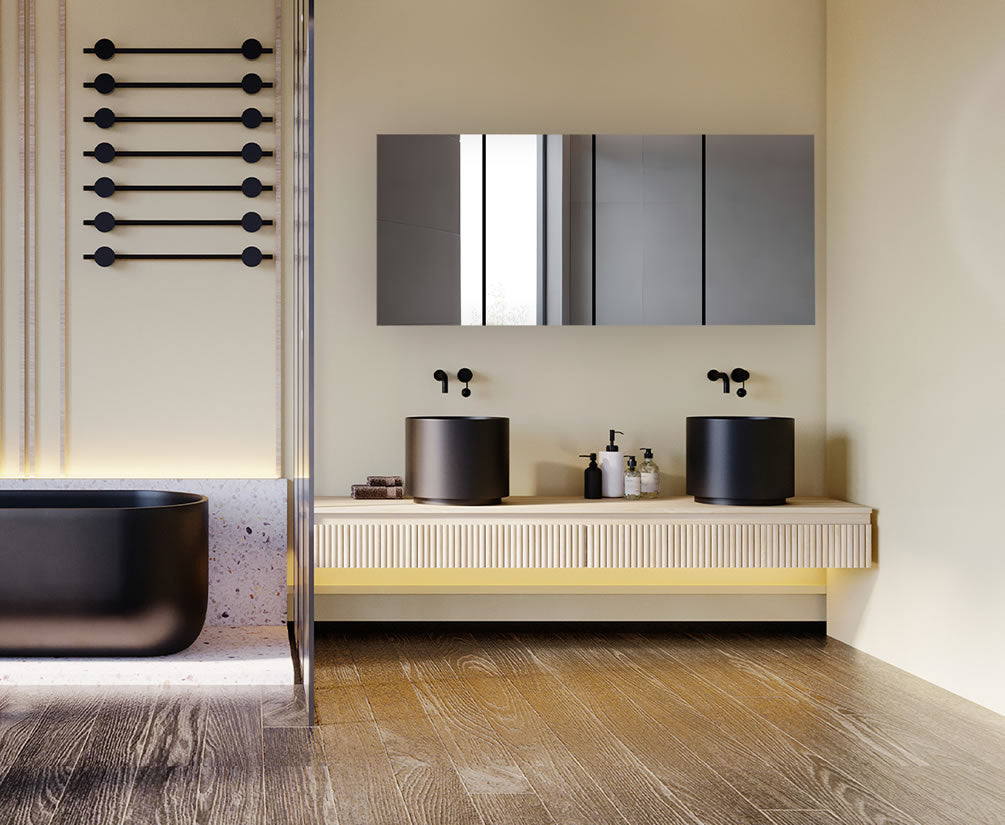 Royale 4-Door Medicine Cabinet 72” Wide w/ 3x LED Makeup Mirror - Aquadom - Perfect Makeup Mirrors
