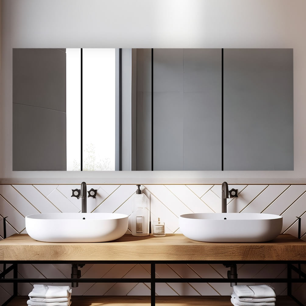 Royale 4-Door Medicine Cabinet 72” Wide w/ 3x LED Makeup Mirror - Aquadom - Perfect Makeup Mirrors