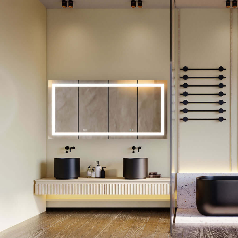 Aquadom 72" x 36" Signature Royale 4-Door LED Medicine Cabinet with dimmer, fogless panel, adjustalbe LED coloring, and 3x makeup mirror.