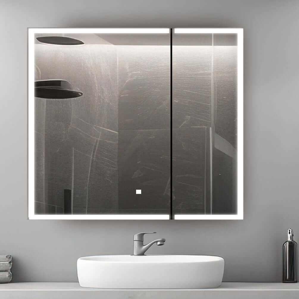 Edge Royale 2-Door LED Cabinet with 3x Makeup Mirror, 30" or 36" W, 32" H - Aquadom - Perfect Makeup Mirrors