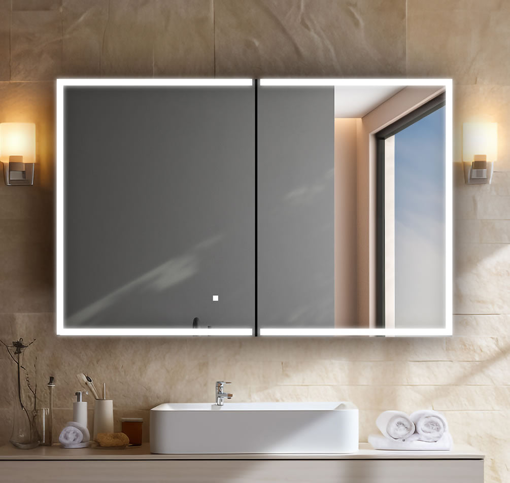 Edge Royale 2-Door LED Medicine Cabinet with 3x Makeup Mirror 48" W x 32" H - Aquadom