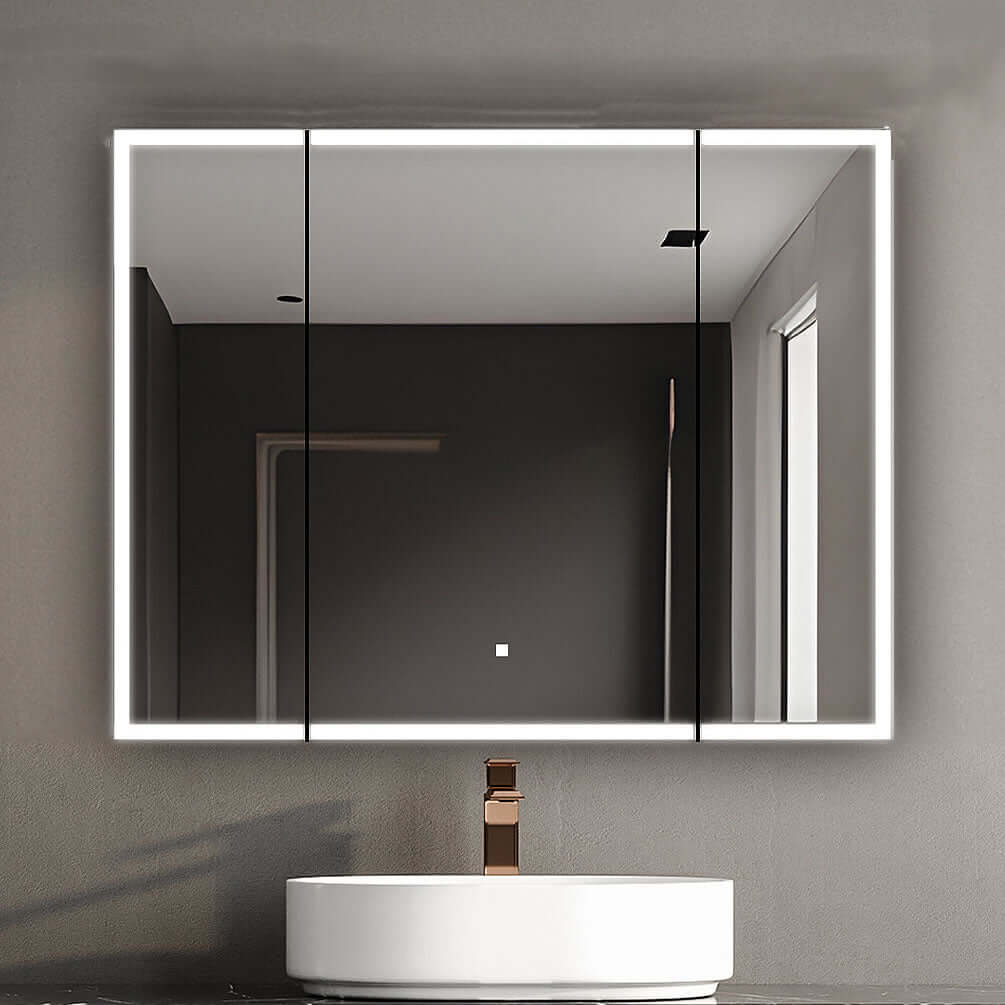 Edge Royale 3-Door LED Cabinet with 3x Makeup Mirror, 36" or 40" W, 32" H - Aquadom - Perfect Makeup Mirrors