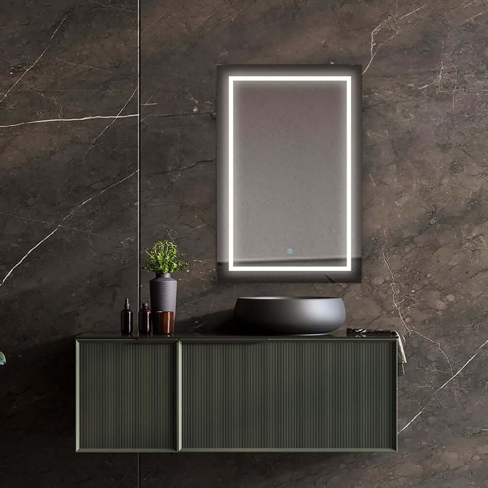 Aquadom Royale Plus Medicine Cabinet, LED lighted with brightness adjustment and an adjustable 3x magnifying makeup mirror inside the door. 24" x 36" High