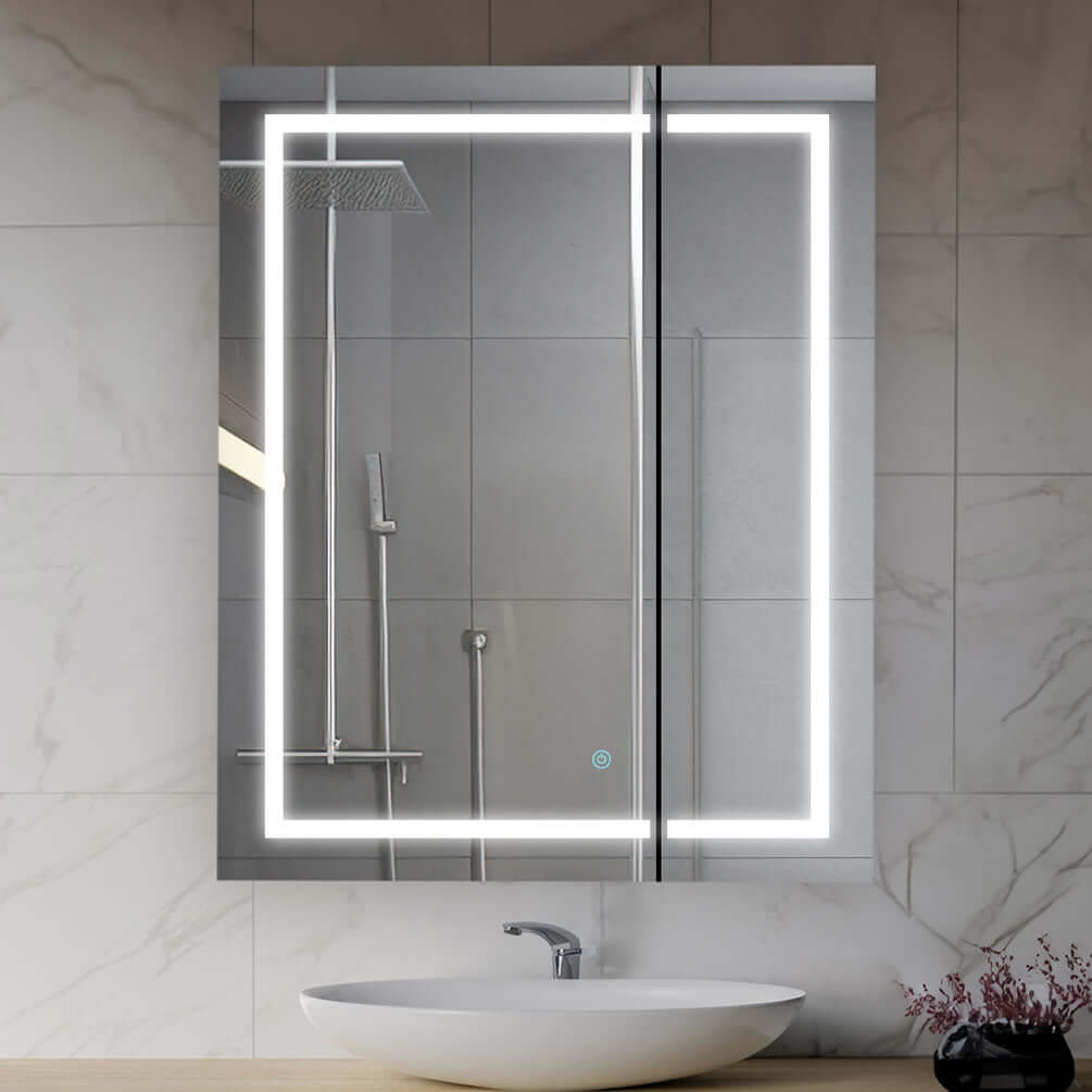 Royale PLUS 2-Door Offset LED Medicine Cabinet 30” or 36” with Interior Magnifying Mirror - Aquadom - Perfect Makeup Mirrors