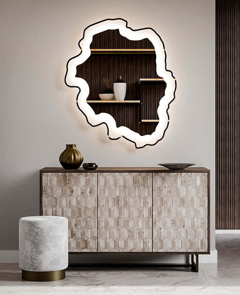 Isola has forward-facing task lighting, best for makeup application and grooming.. There's also ambient lighting and wall-glow through a edge diffusion that also provides a refined edge view.