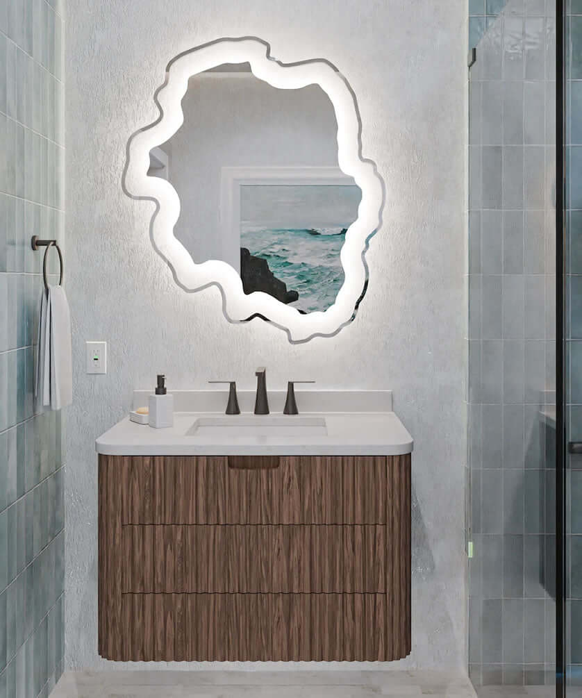 Mirror glass is envornmentally friendly OmegaMirror, propretary to Electric Mirror. It's lead and copper free and corrosion-resisant, providing sparkling clear reflection for decades if not centuries.