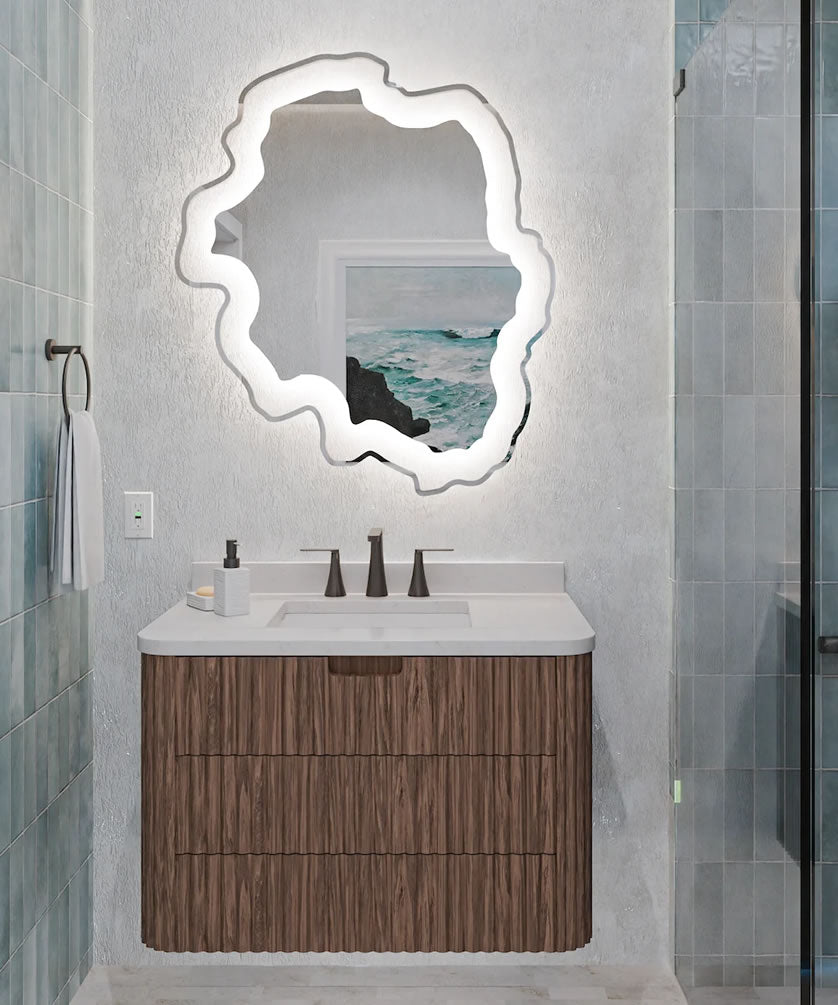 Mirror glass is envornmentally friendly OmegaMirror, propretary to Electric Mirror. It's lead and copper free and corrosion-resisant, providing sparkling clear reflection for decades if not centuries.