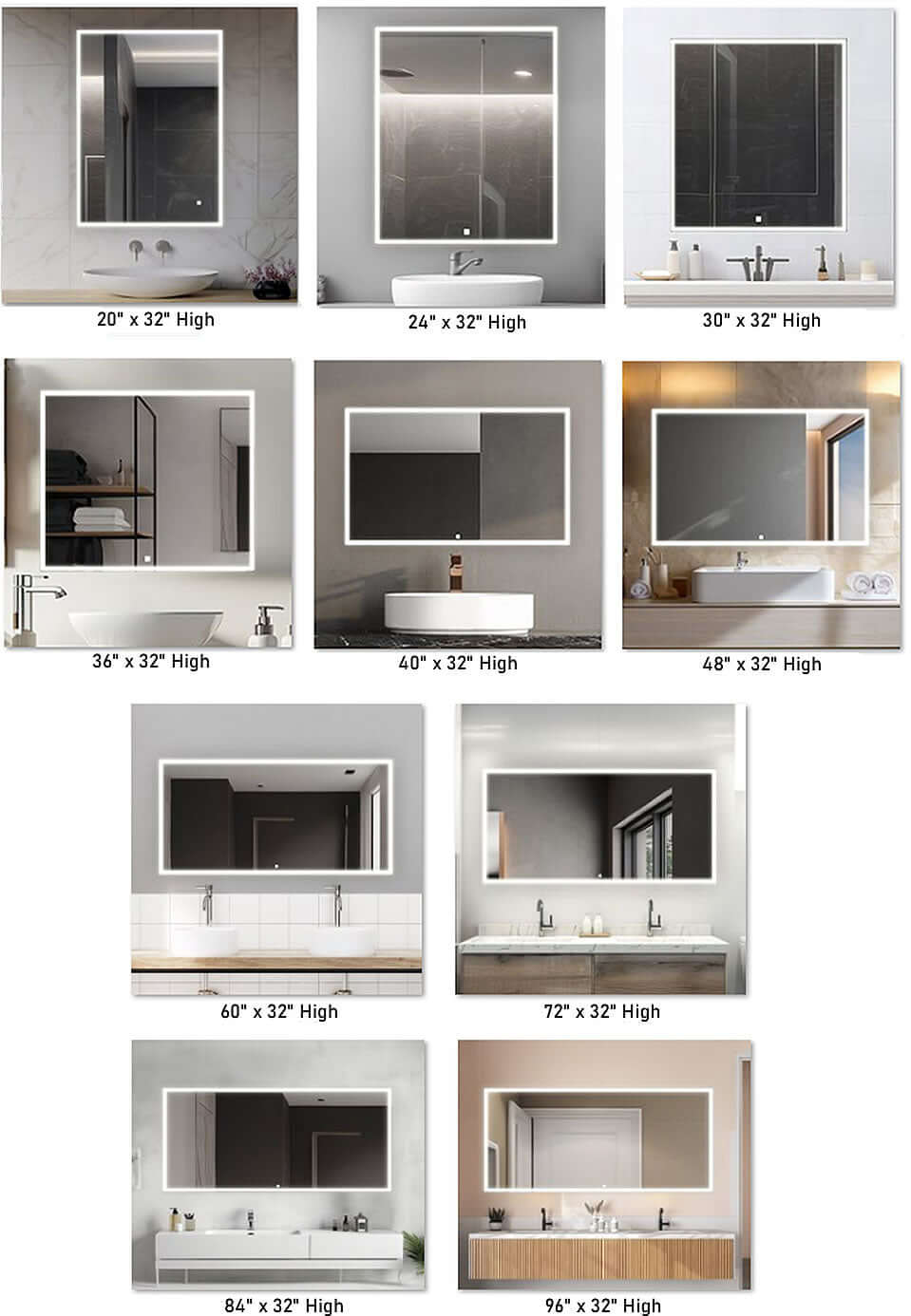 EDGE LED Heated Bathroom Vanity Mirror - 10 Sizes 24" to 96" Wide - Aquadom - Perfect Makeup Mirrors
