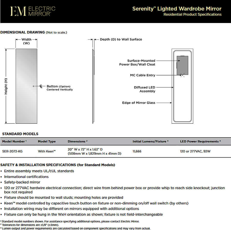 Serenity Wardrobe Mirror with Keen Technology by Electric Mirror